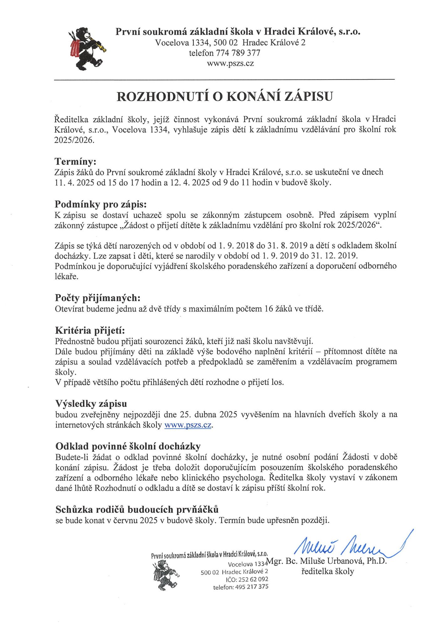 Rozhodnutí o konání zápisu